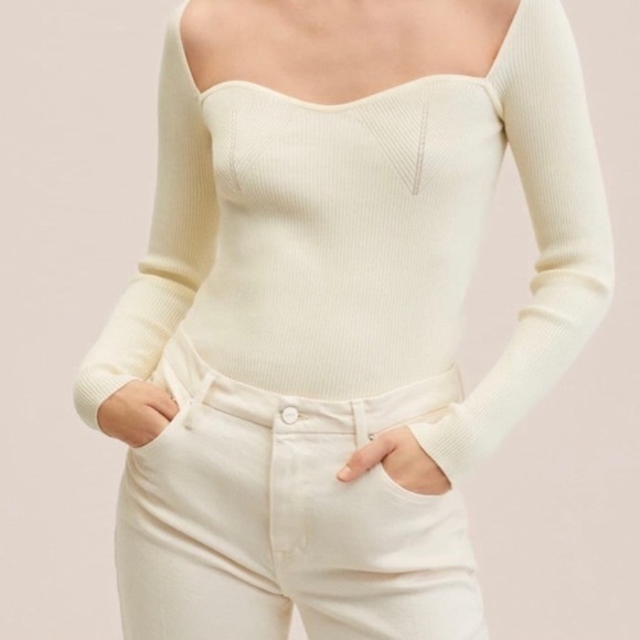 Mango Glass Sweater Top Ecru Size M NWT - Picture 1 of 6